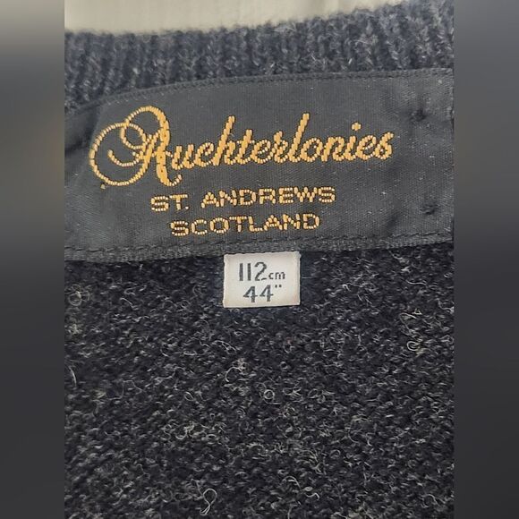 Auchterliones St Andrew SCOTLAND 112/44" XL BlackKnit 100%WOOL Lslv Men Sweater - Picture 4 of 7